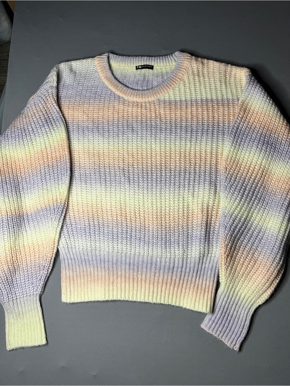 Zara Pastel Rainbow Striped Crewneck Sweater